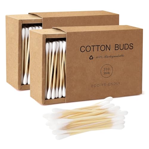 Bamboo Cotton Buds - Strong, Eco-Friendly and Bio-degradable. Pack of 400 (2 x 200 Packs)