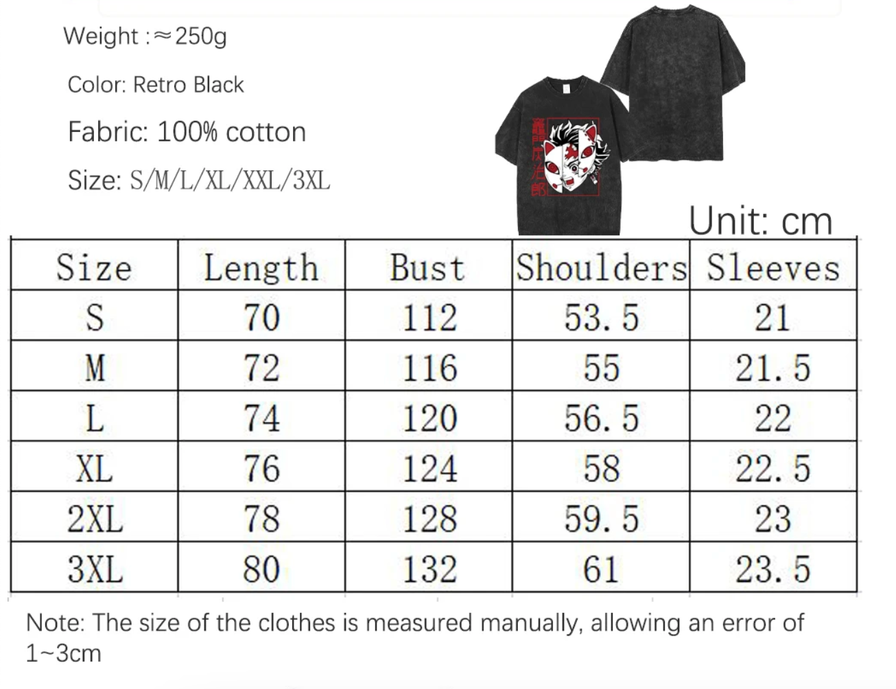 Anime - Demon Slayer T-shirt Oversized Acid Washed Tee Print Retro Vintage Punk & Gothic Unisex Adults' Hot Stamping 100% Cotton